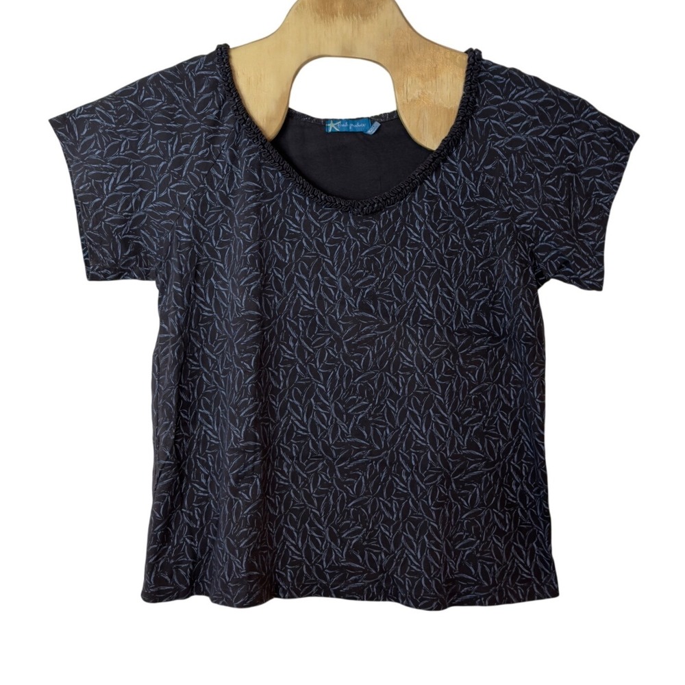 Fresh Produce Cotton Short Sleeve Top Size 1X Leaf Print Casual Vacation Relaxed